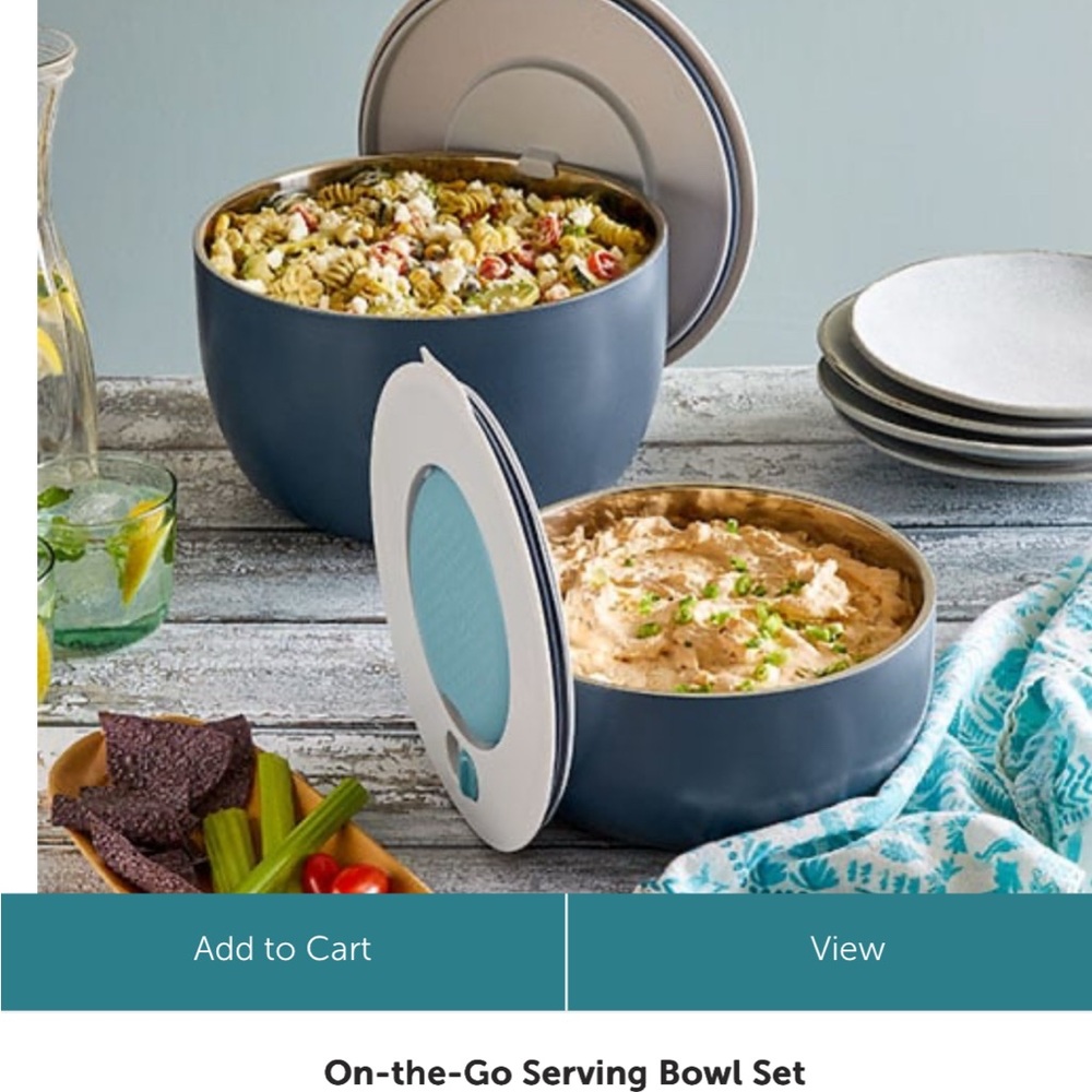 Pampered Chef Blue Serveware Set Modern Dining Collection